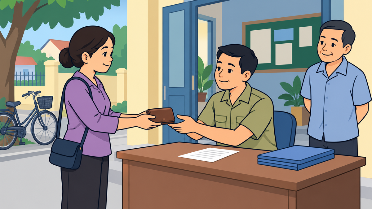 Người nhặt được ví giao nộp tài sản cho người có trách nhiệm tại địa phương.