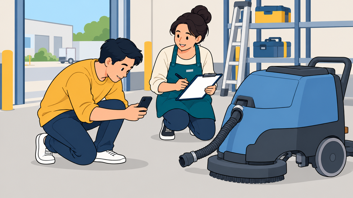 Người thuê ghi nhận tình trạng máy và trao đổi với bên cho thuê.